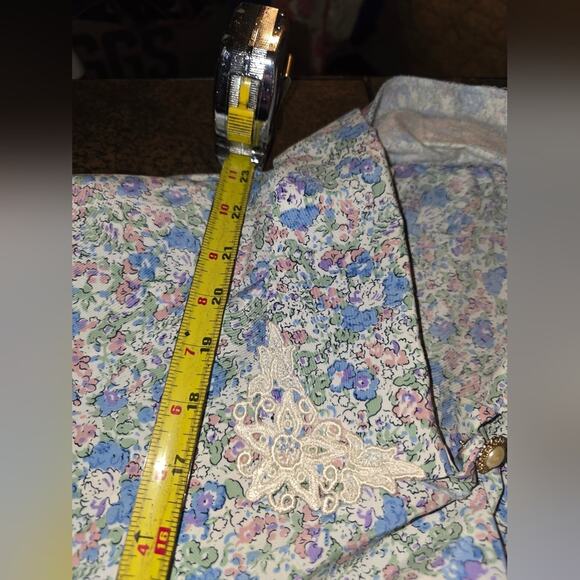 Vtg 80s Floral Print  Two Piece Skirt Set  Peter Pan Collar Ornate Buttons 16 - Picture 10 of 12